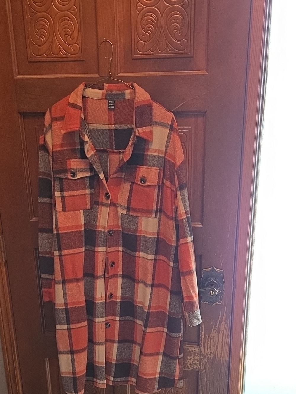 3 For $40 SHEIN Orange Plaid Button-Up Shacket Jacket